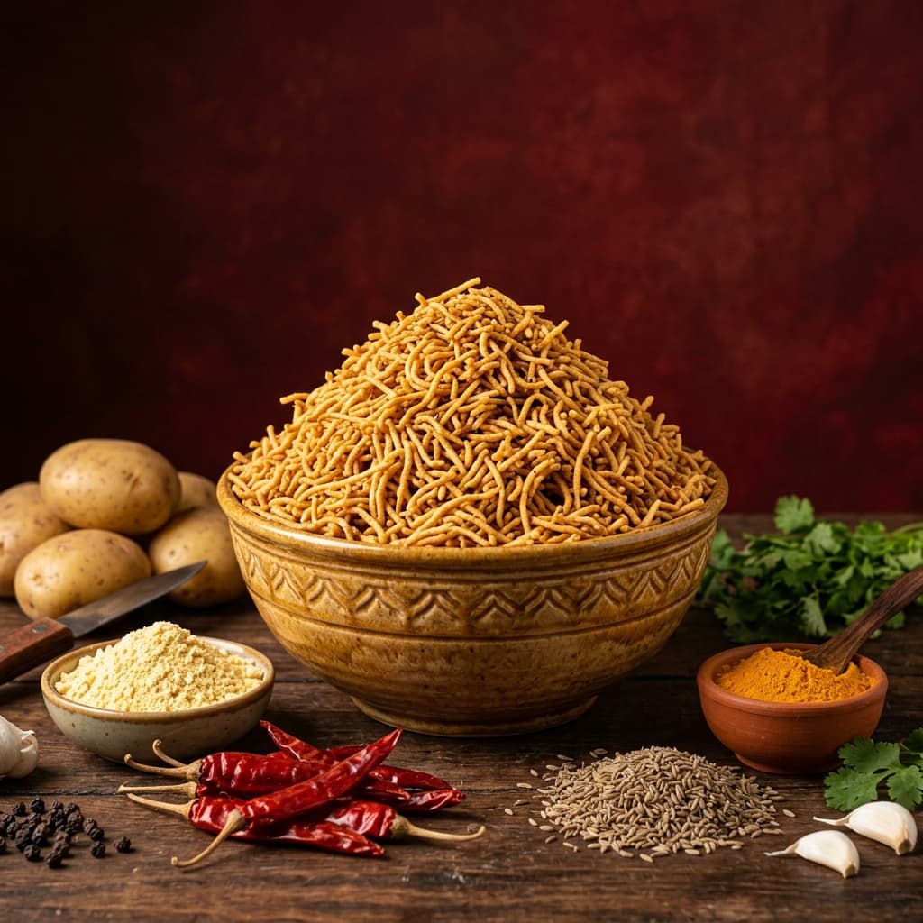 Premium Omji Bhujia bowl with fresh ingredients